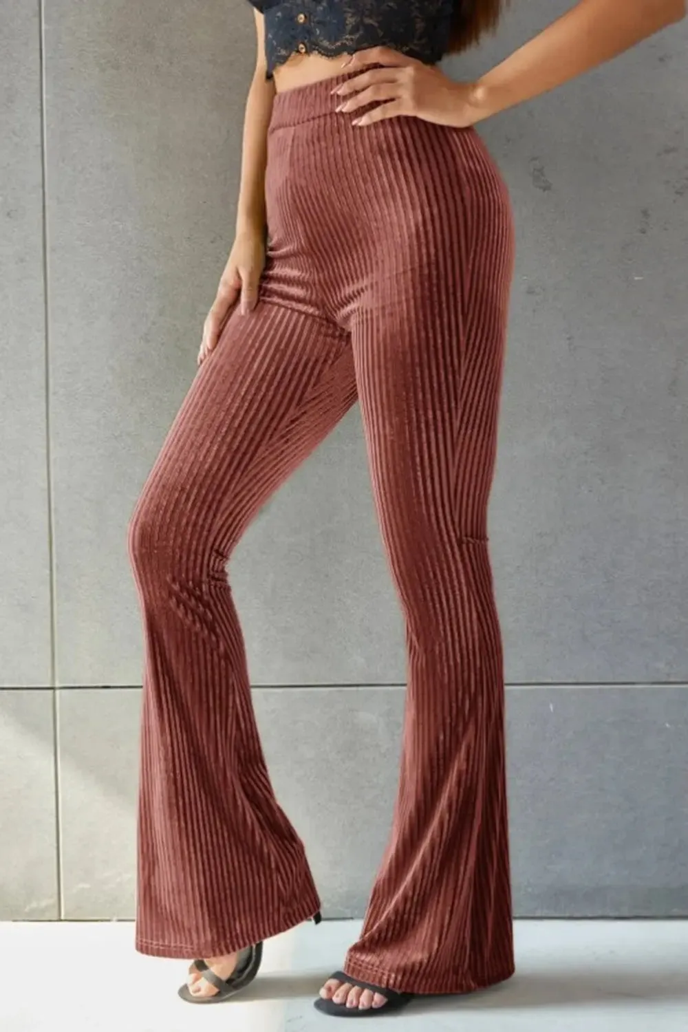 'Ruth' Ribbed High Waist Flare Pants