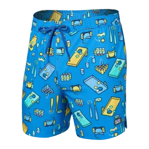 Saxx Mens Oh Buoy Stretch Volley 5" Swim Short - Beer Olympics - Racer Blue