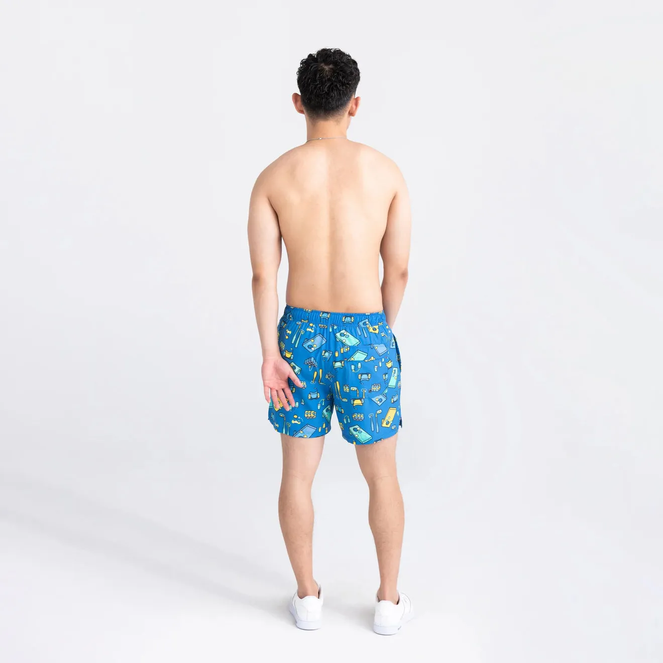 Saxx Mens Oh Buoy Stretch Volley 5" Swim Short - Beer Olympics - Racer Blue
