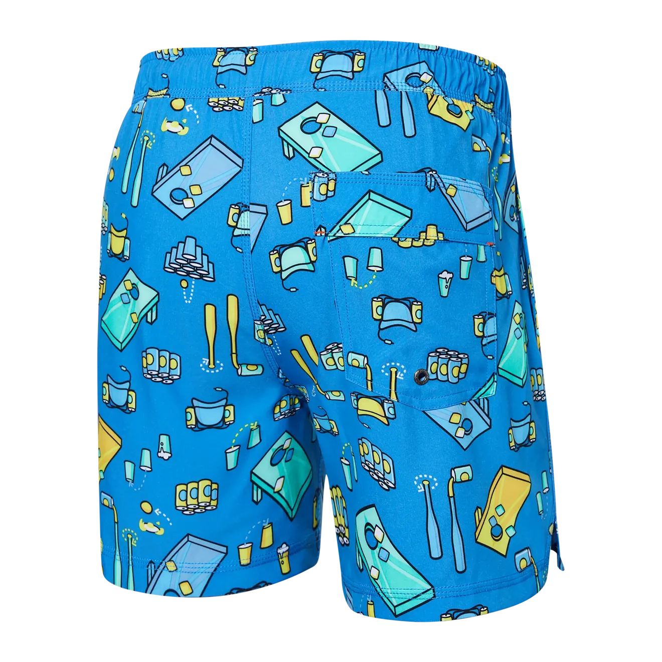 Saxx Mens Oh Buoy Stretch Volley 5" Swim Short - Beer Olympics - Racer Blue