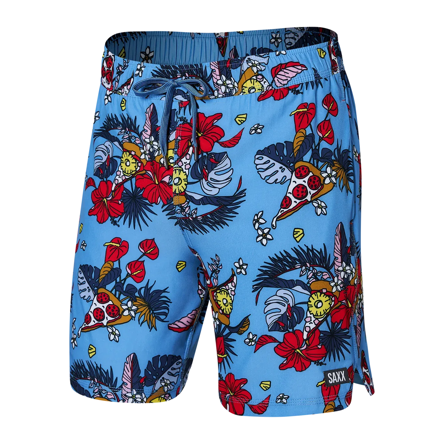 Saxx Mens Oh Buoy Stretch Volley 7" Swim Short - Hawaiian Pizza- Sky