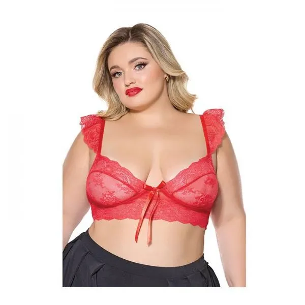 Scallop Stretch Lace Soft Cup Bralette - Red -