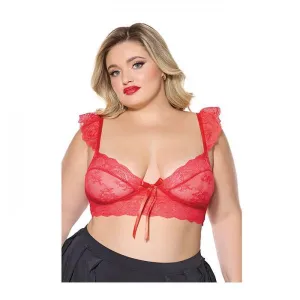 Scallop Stretch Lace Soft Cup Bralette - Red -