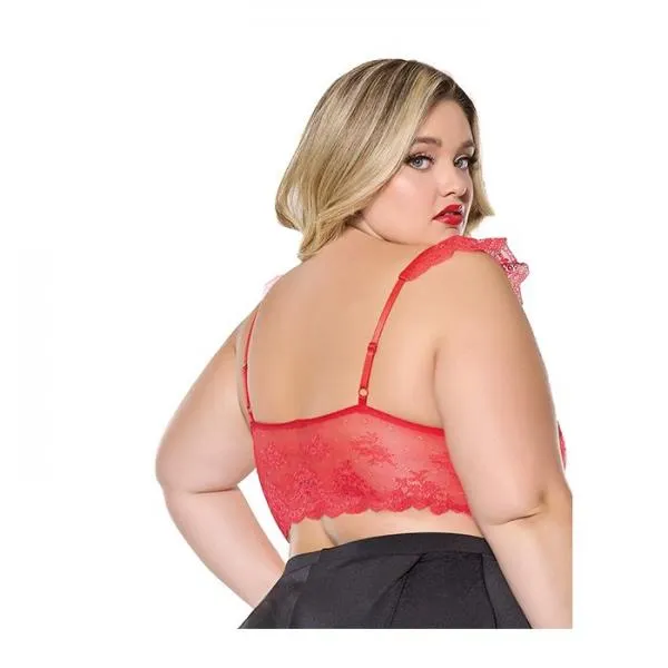 Scallop Stretch Lace Soft Cup Bralette - Red -