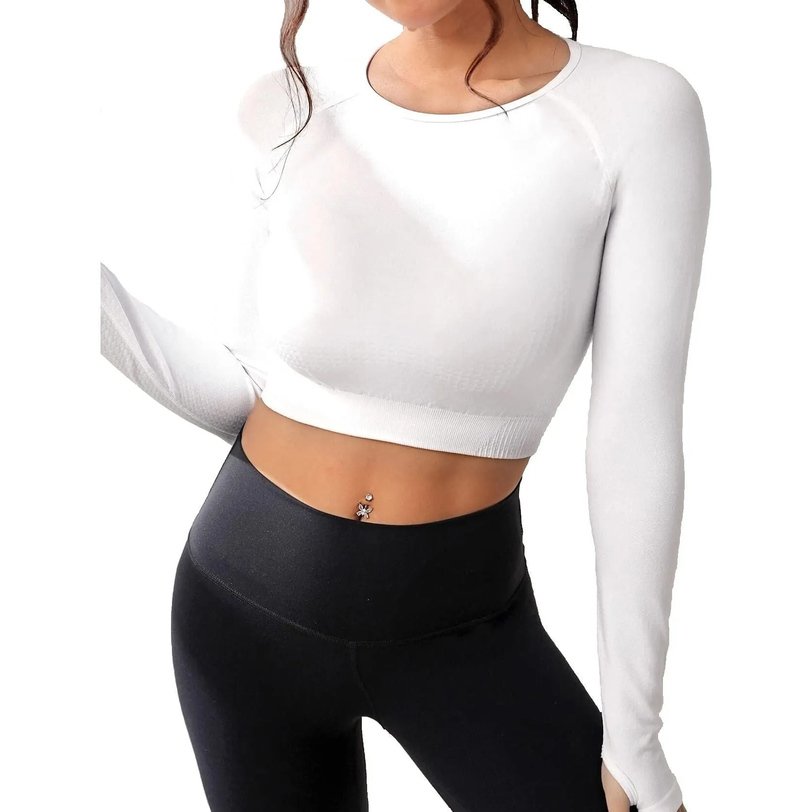Seamless Yoga Crop Top Long Sleeves Workout Fitness Gym Athletic Shirt Sportswear for Women