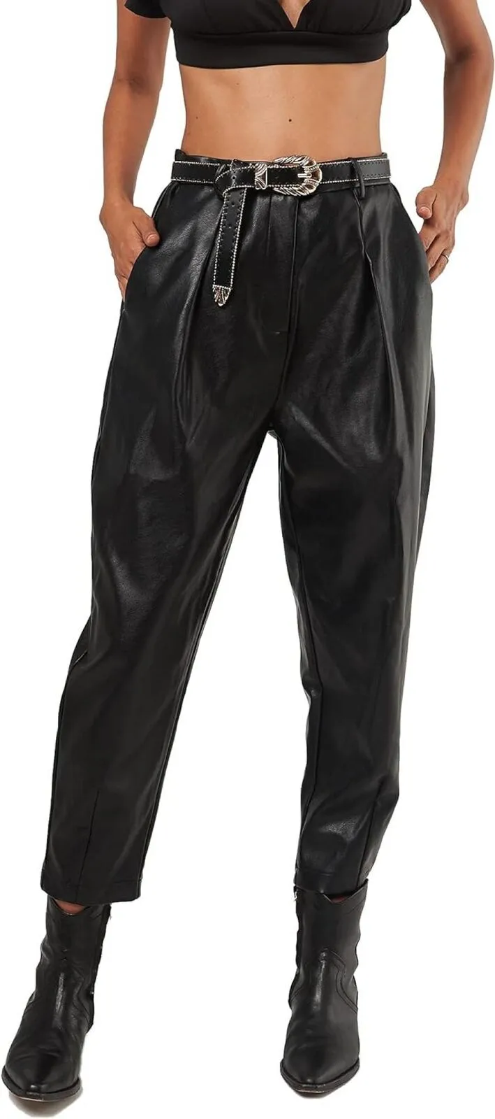 Seta Apparel Womens Leather Baggy Pants Black M