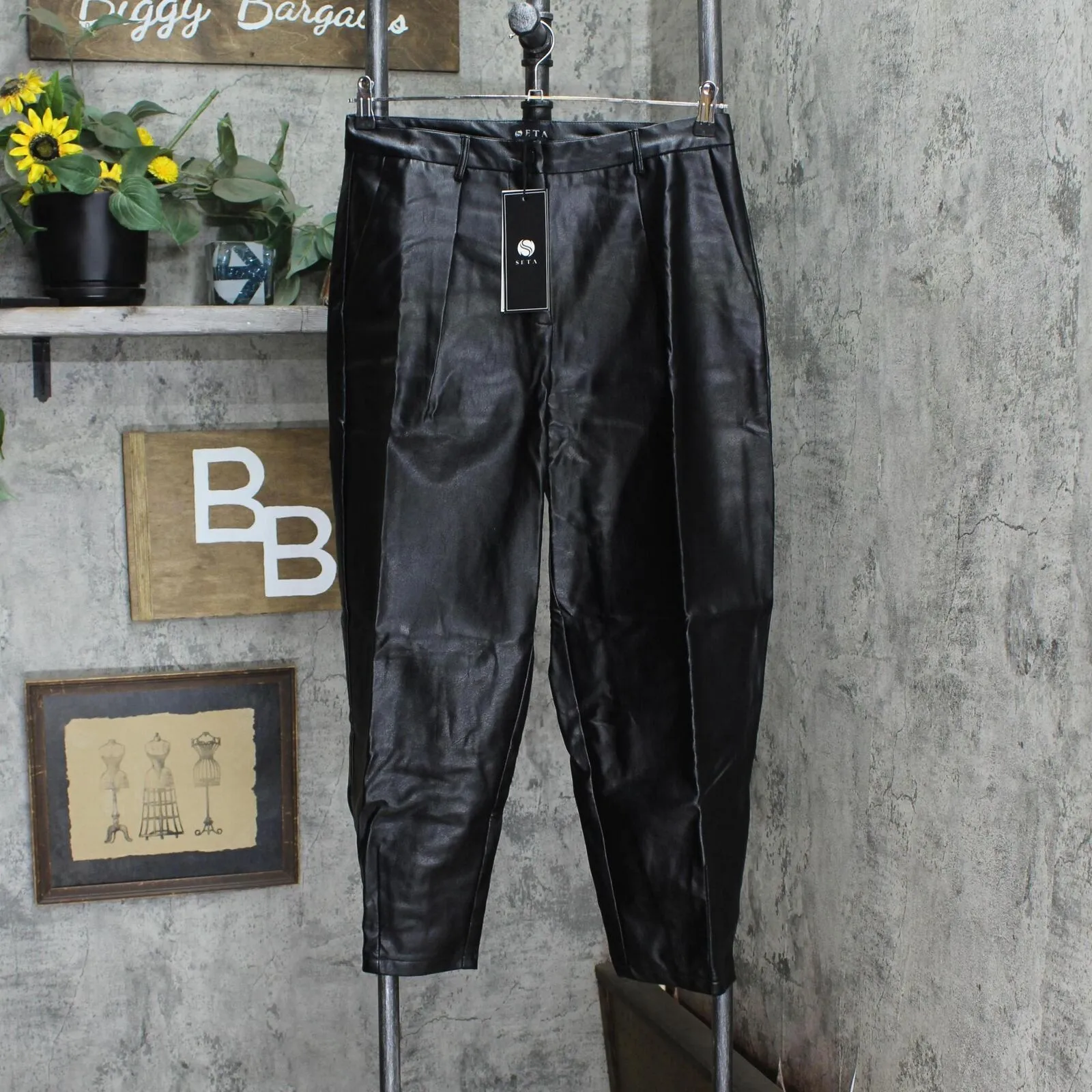 Seta Apparel Womens Leather Baggy Pants Black M