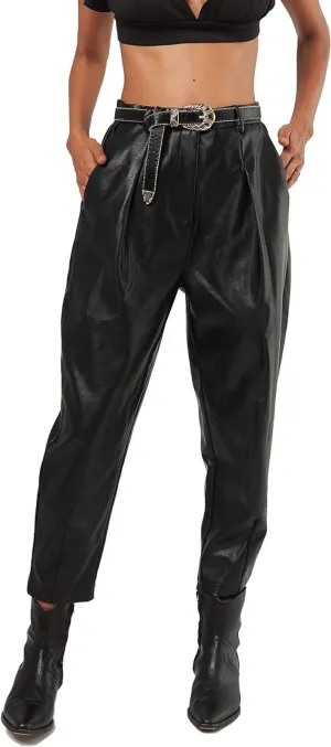 Seta Apparel Womens Leather Baggy Pants Black M