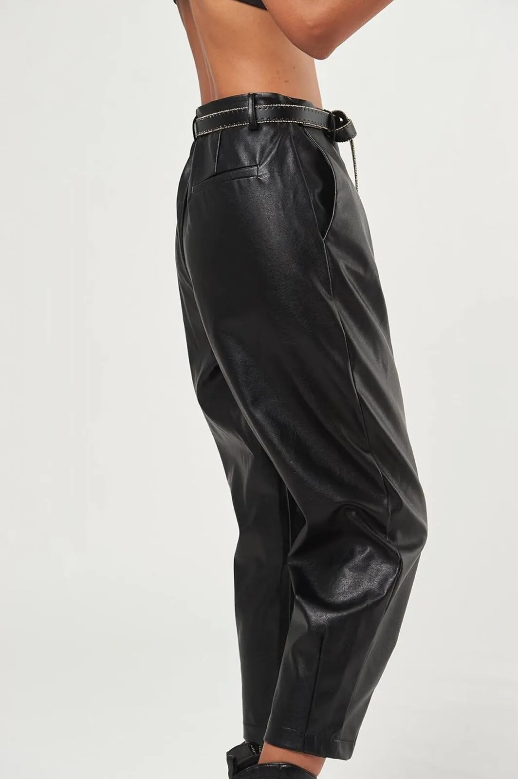 Seta Apparel Womens Leather Baggy Pants Black M