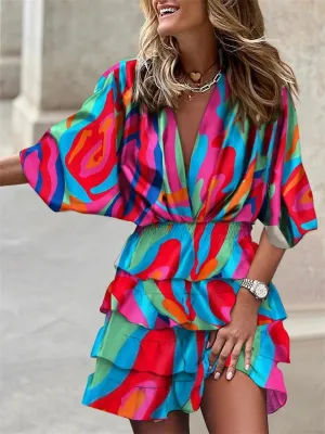 Shea - Irregular print dress with V-neckline