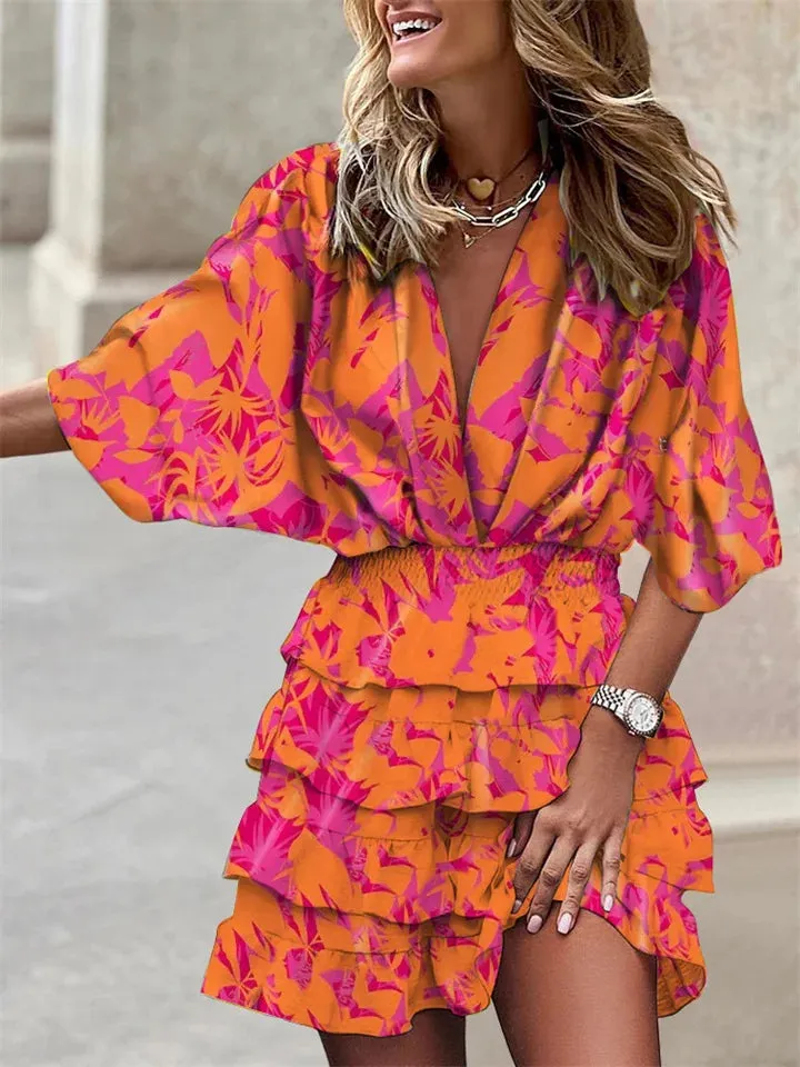 Shea - Irregular print dress with V-neckline
