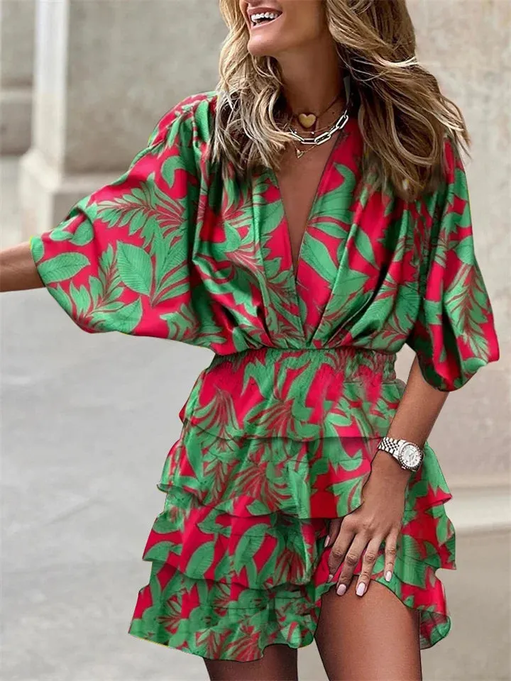 Shea - Irregular print dress with V-neckline