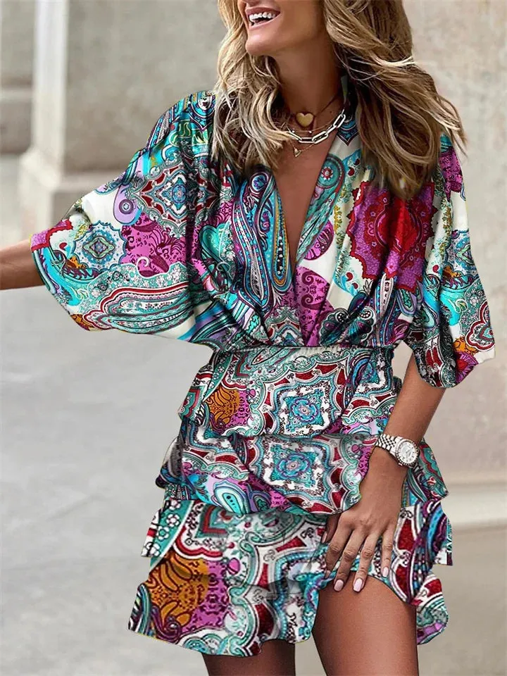 Shea - Irregular print dress with V-neckline