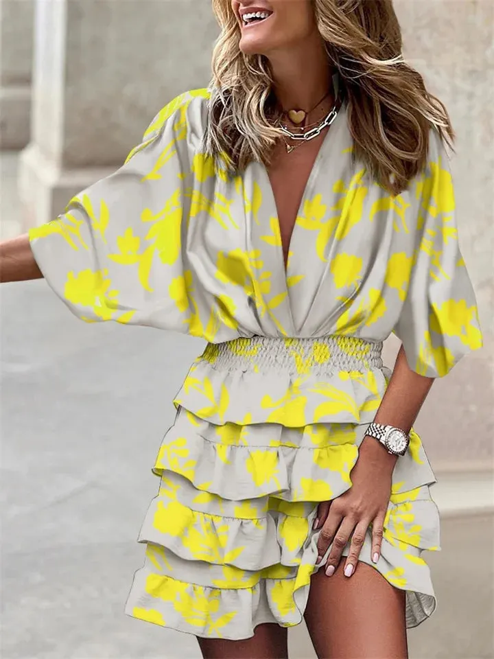 Shea - Irregular print dress with V-neckline