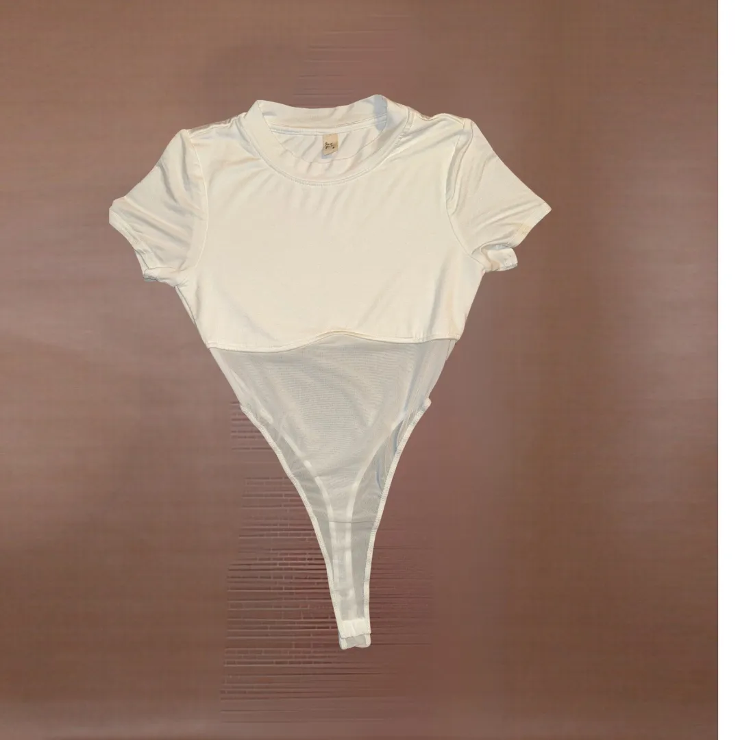 Short Sleeve Combination Mesh Bodysuit