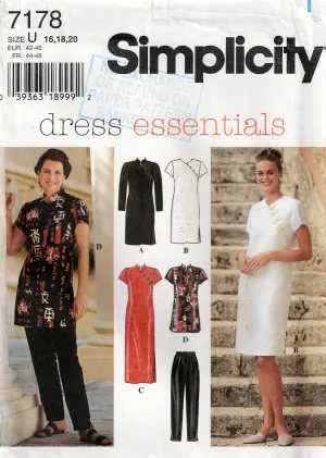 Simplicity 7178 Womens Cheongsam Style Asymmetric Dress Top & Pants 1990s Vintage Sewing Pattern Sizes 16 - 20 UNCUT Factory Folded