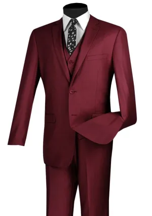 Slim Fit 3 Piece 2 Button Suit (Burgundy) SV2900