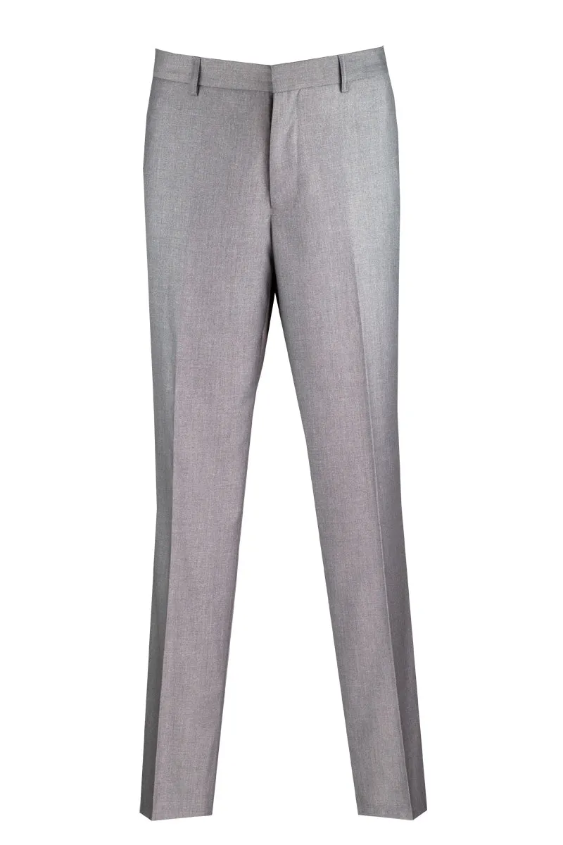 Slim Fit Flat Front Pre-Hemmed Dress Pants (Light Gray) OS-900