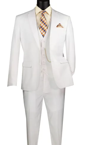 Slim Fit Men's Suit 3 Piece 2 Button in White