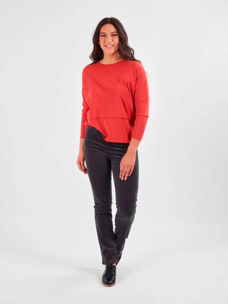 Slim Leg Cord Pull On - Charcoal