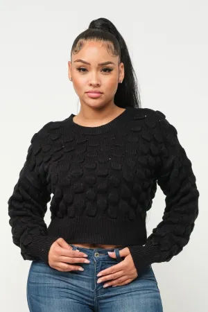 Soft Round Neck Puff Sweater Top