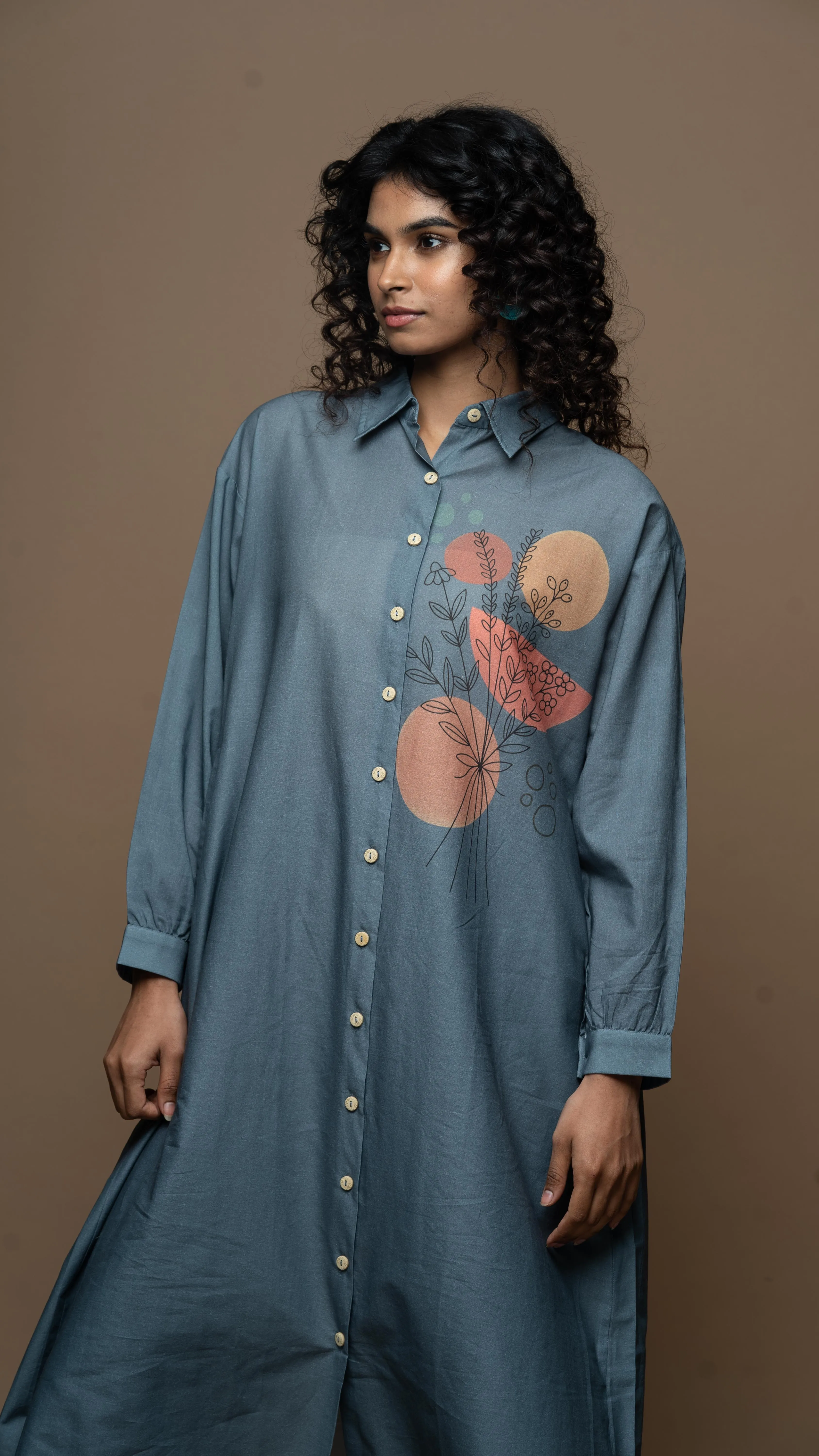 Soothing Gray Floral Whispers: Co-ord Pants Set