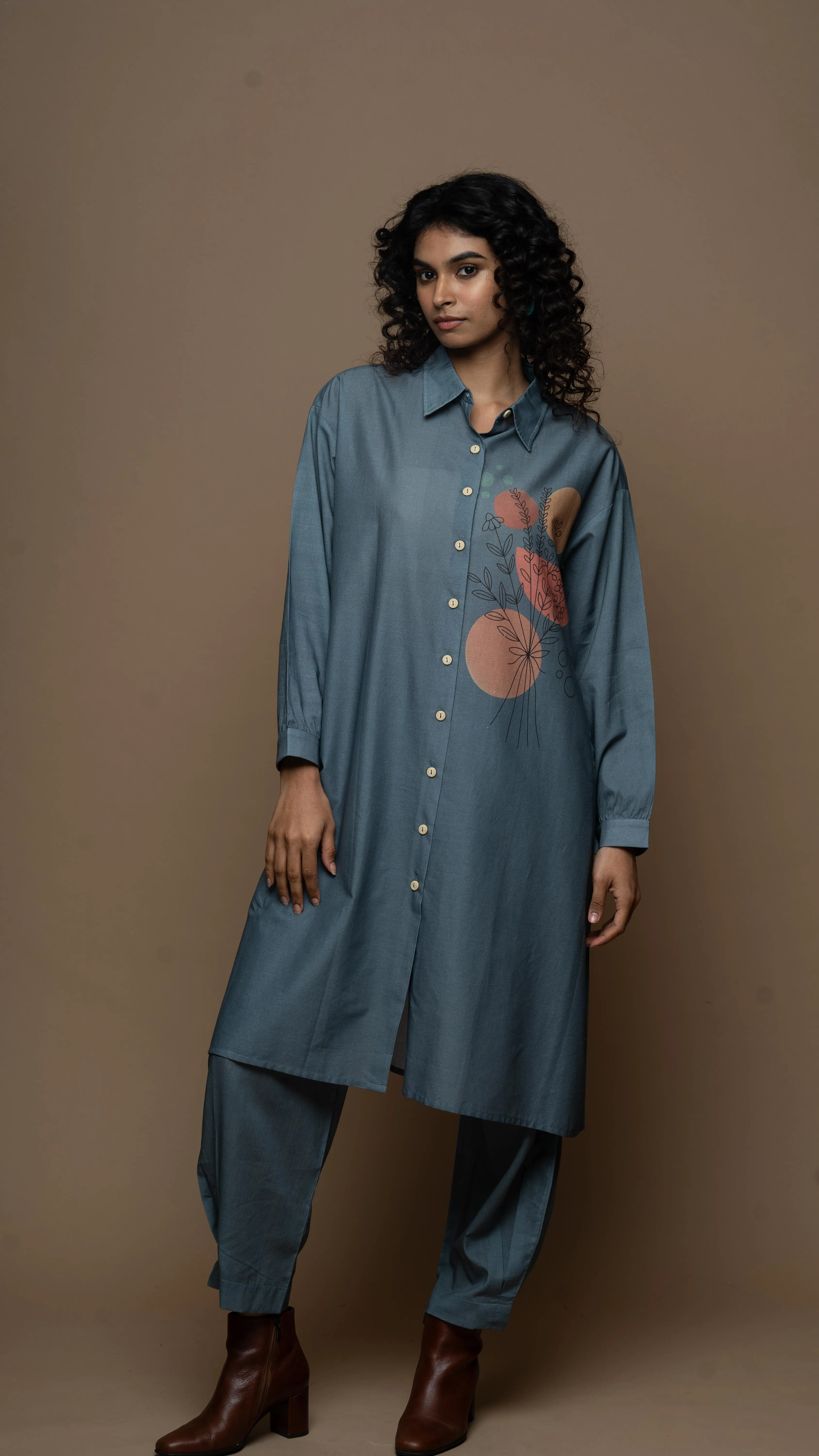 Soothing Gray Floral Whispers: Co-ord Pants Set