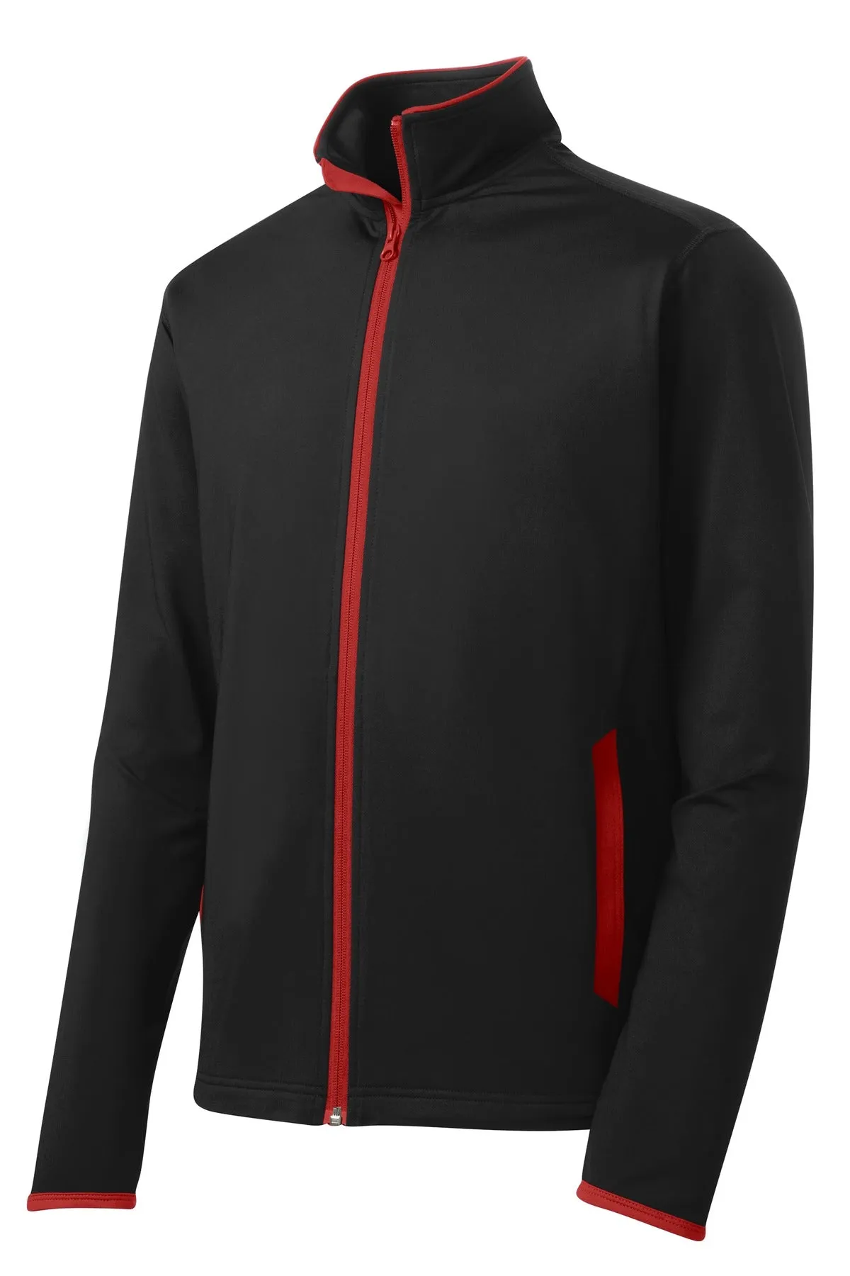 Sport-Tek Sport-Wick Stretch Contrast Full-Zip Jacket.  ST853 Black/ True Red