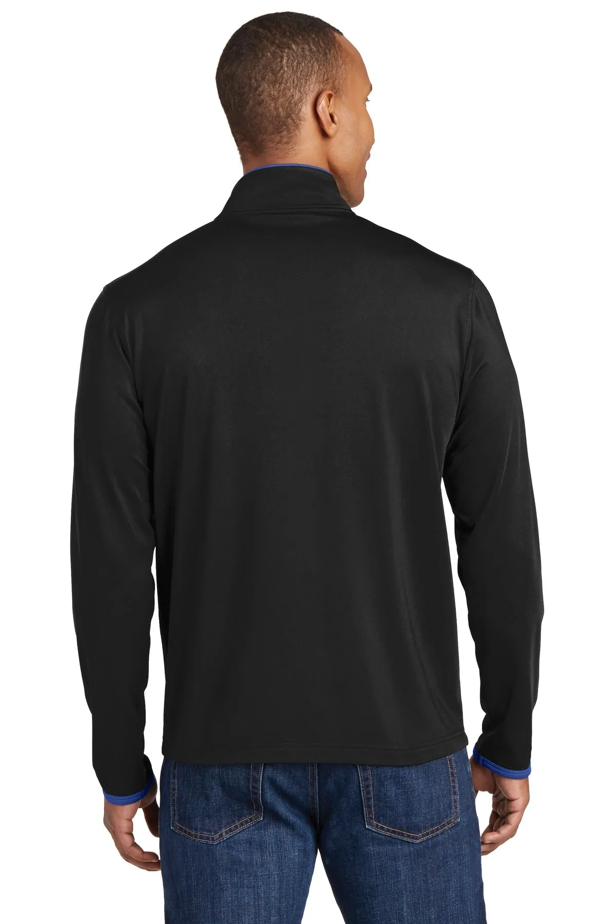 Sport-Tek Sport-Wick Stretch Contrast Full-Zip Jacket.  ST853 Black/ True Royal