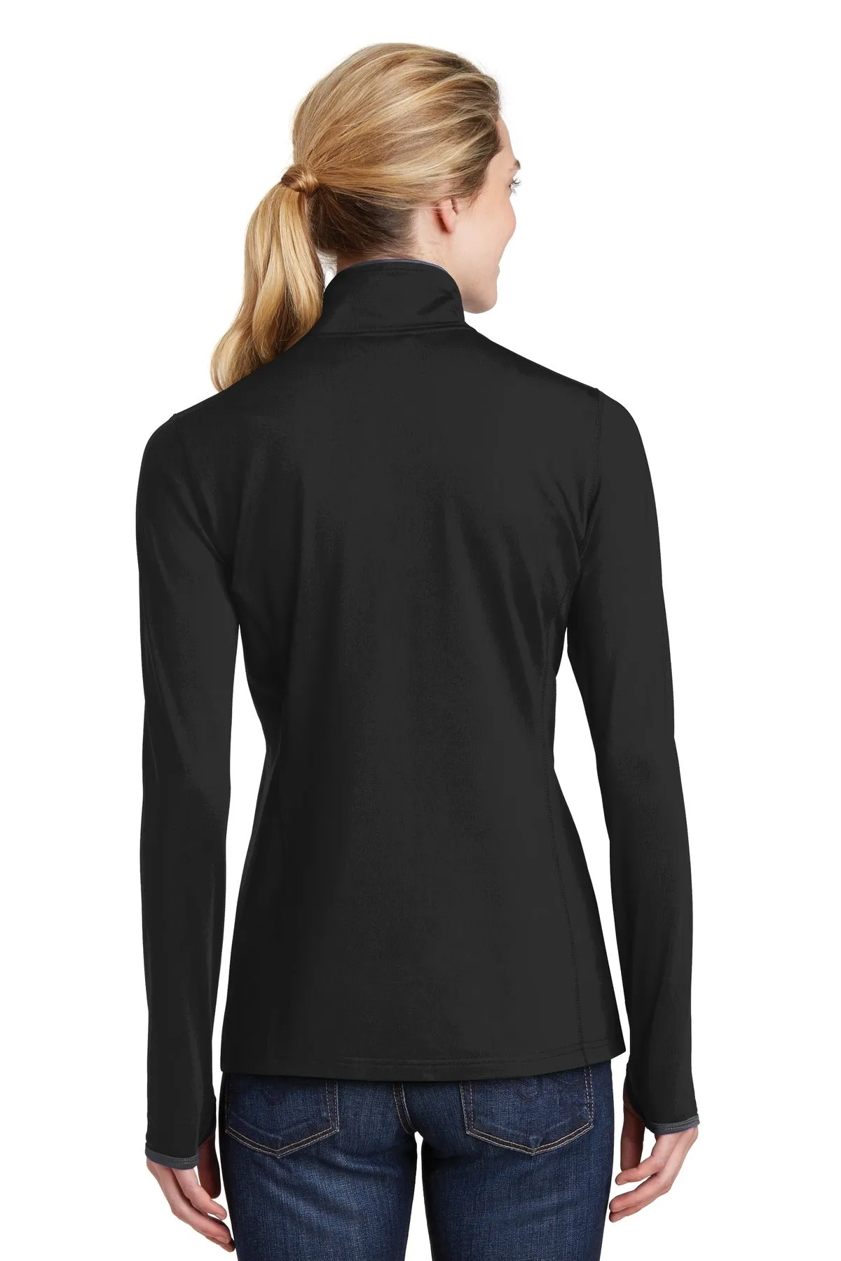 Sport-Tek Women's Sport-Wick Stretch Contrast Full-Zip Jacket.  LST853 Black/ Charcoal Grey