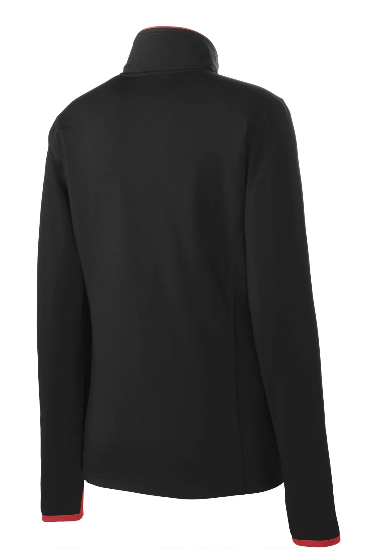 Sport-Tek Women's Sport-Wick Stretch Contrast Full-Zip Jacket.  LST853 Black/ True Red
