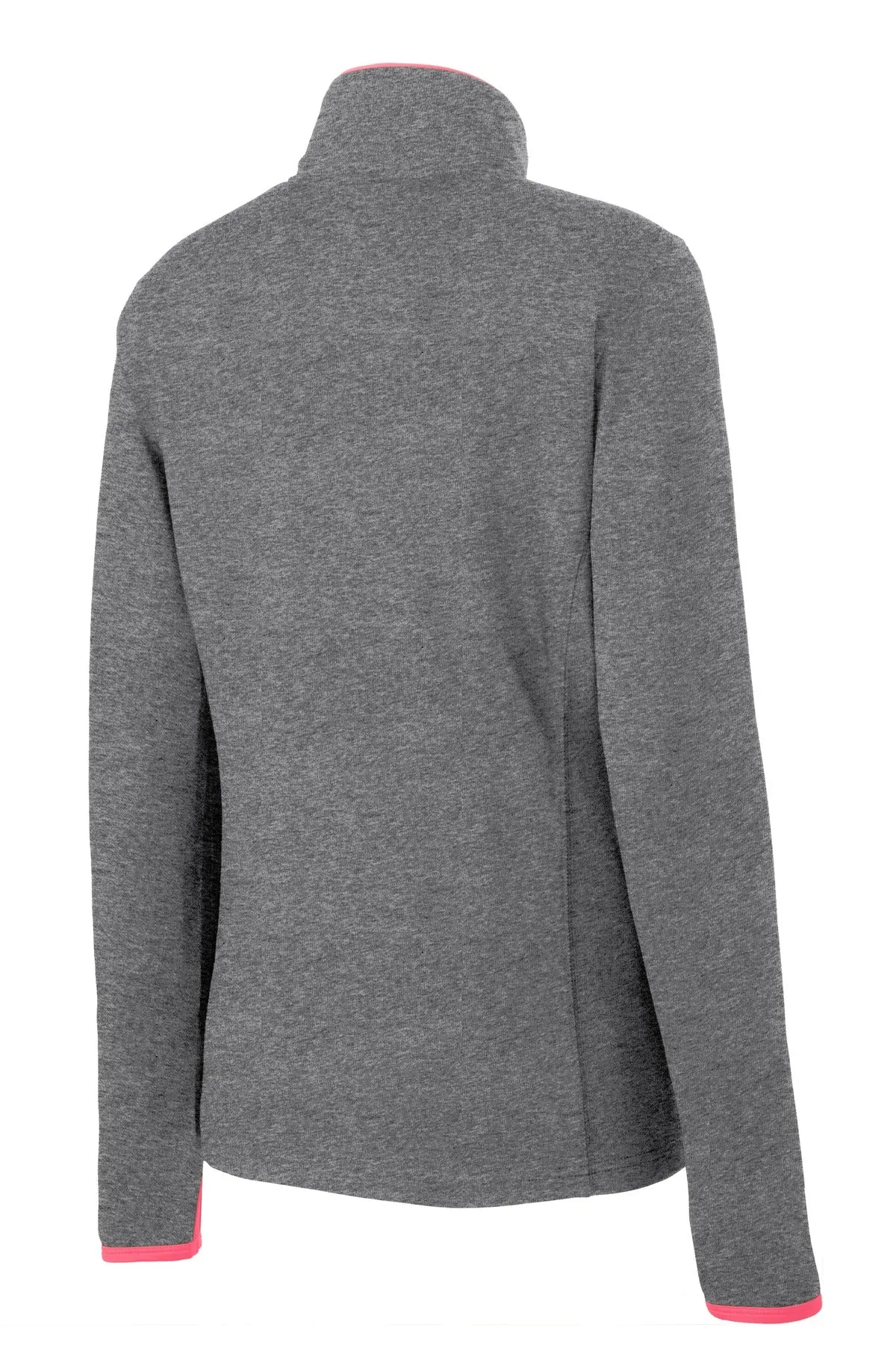 Sport-Tek Women's Sport-Wick Stretch Contrast Full-Zip Jacket.  LST853 Charcoal Grey Heather/ Hot Coral