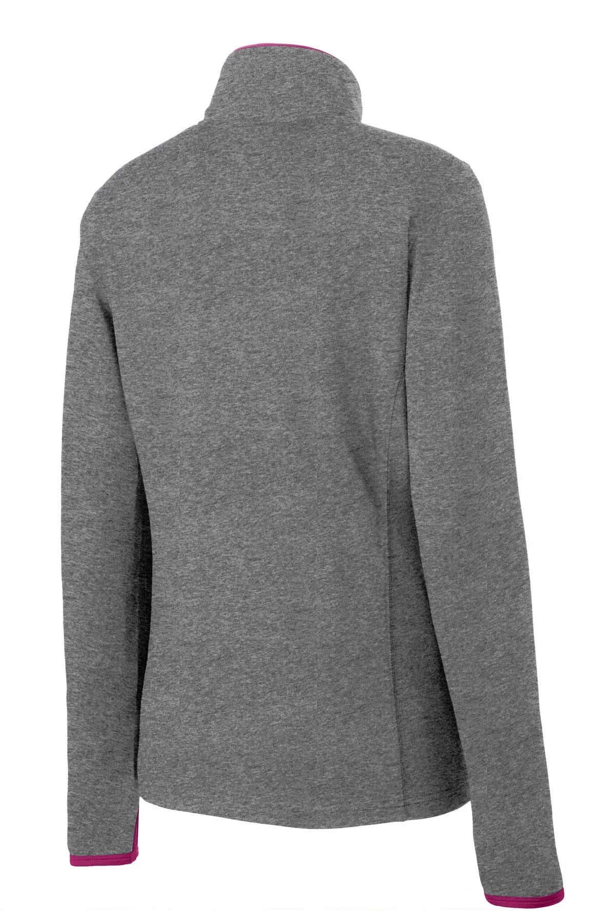 Sport-Tek Women's Sport-Wick Stretch Contrast Full-Zip Jacket.  LST853 Charcoal Grey Heather/ Pink Rush
