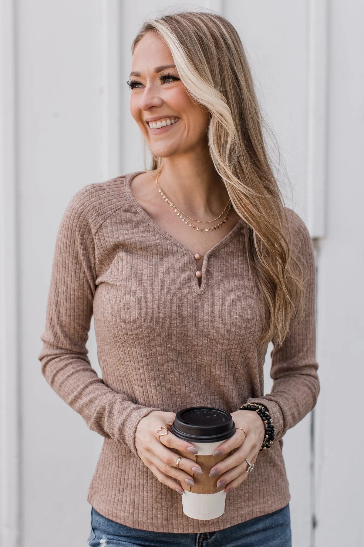 Starting Fresh Ribbed Knit Top- Mocha