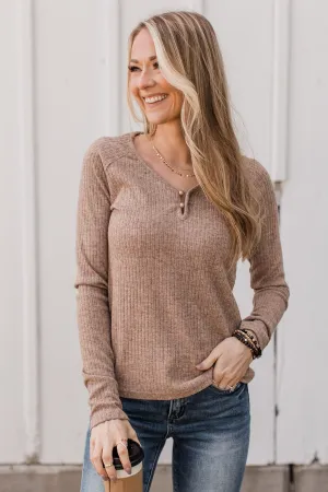Starting Fresh Ribbed Knit Top- Mocha