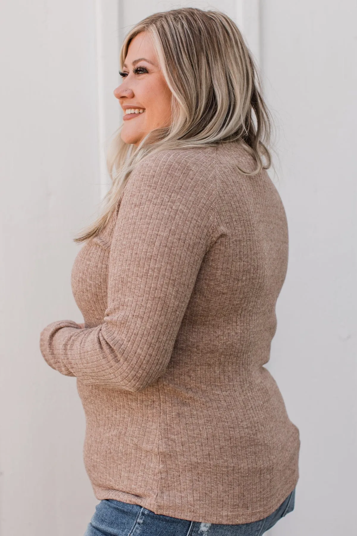 Starting Fresh Ribbed Knit Top- Mocha