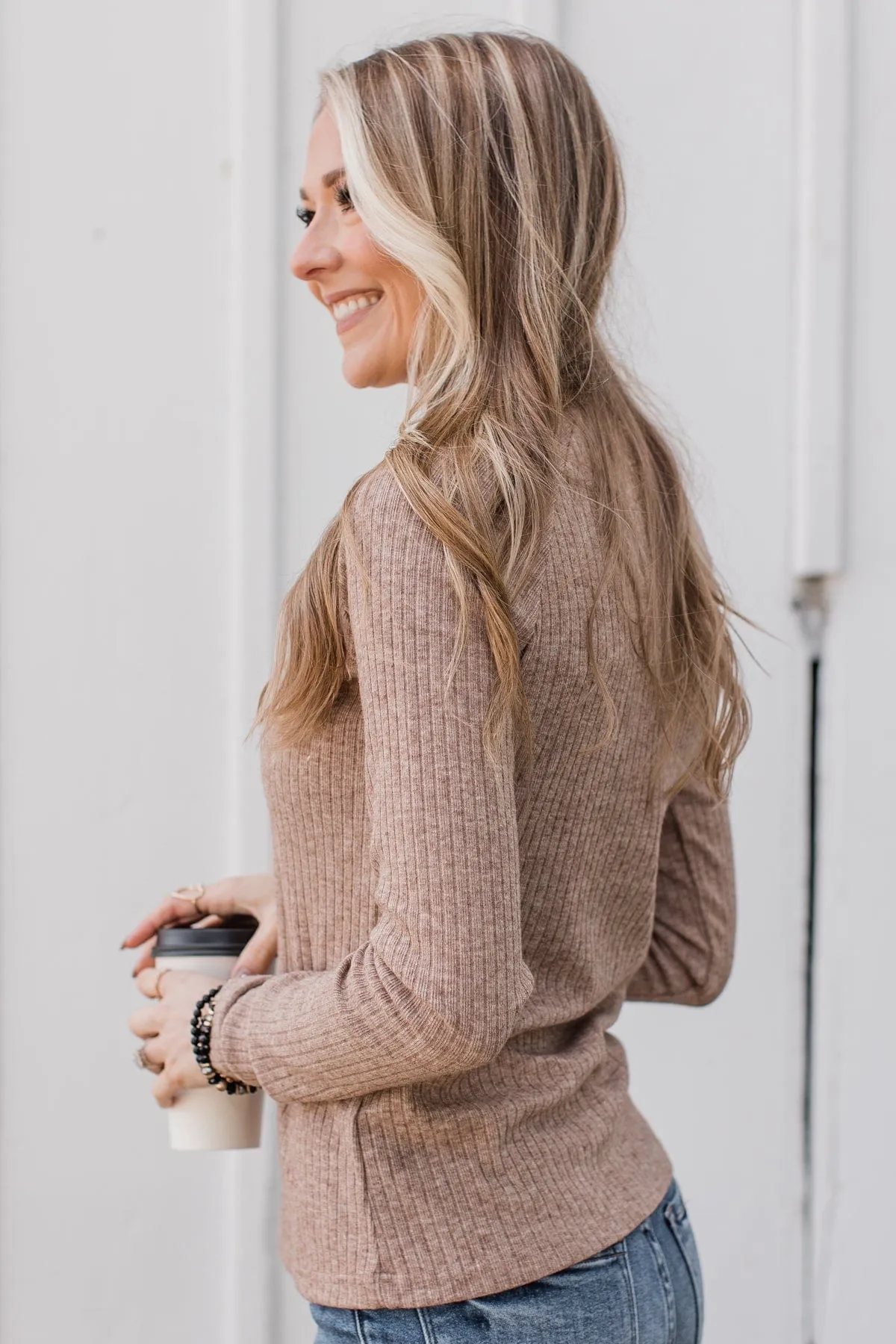 Starting Fresh Ribbed Knit Top- Mocha