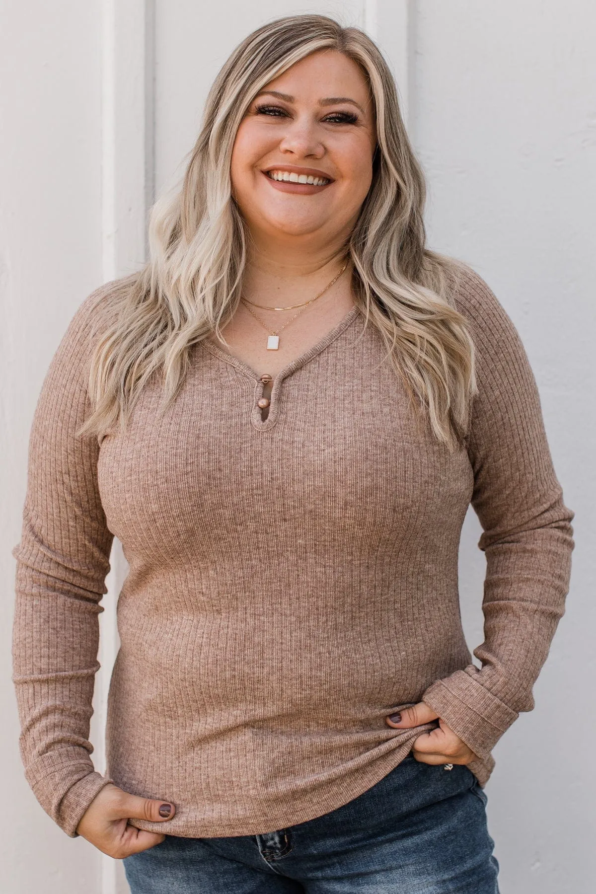 Starting Fresh Ribbed Knit Top- Mocha