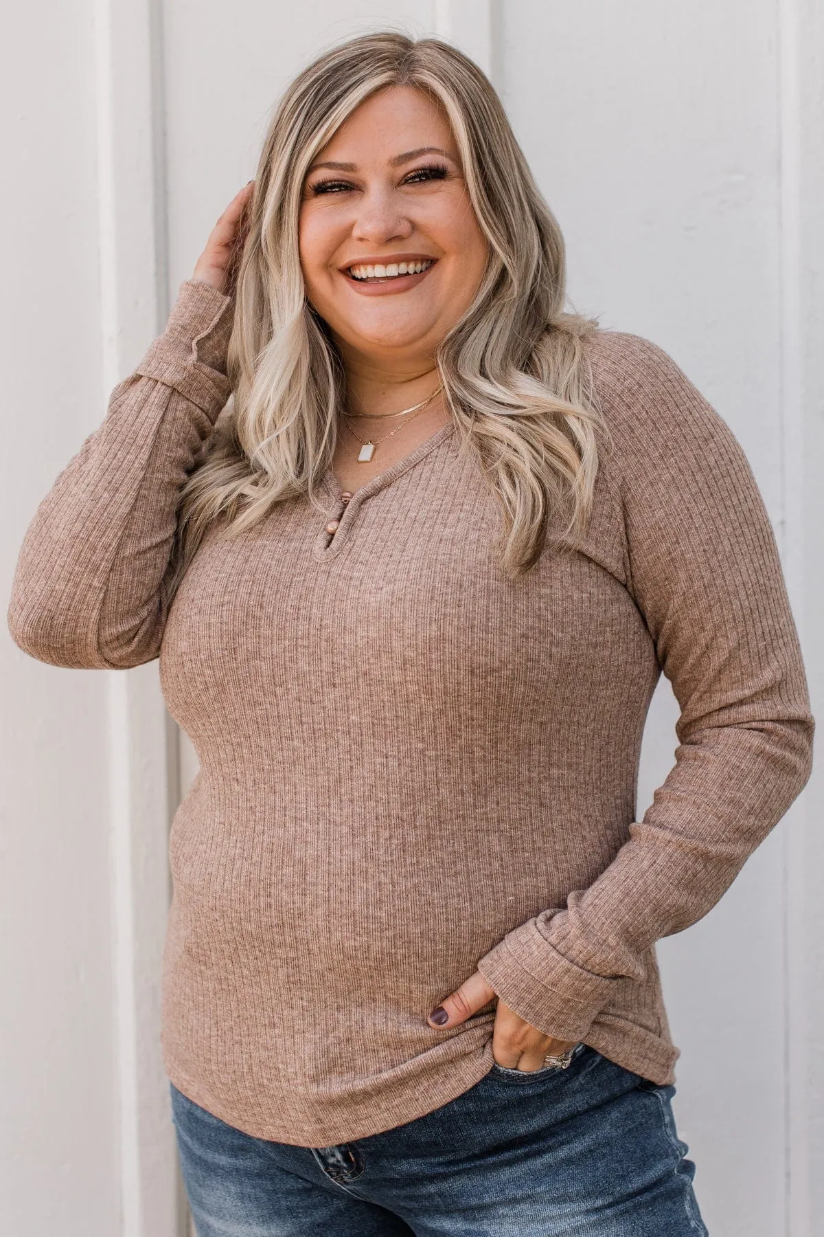 Starting Fresh Ribbed Knit Top- Mocha