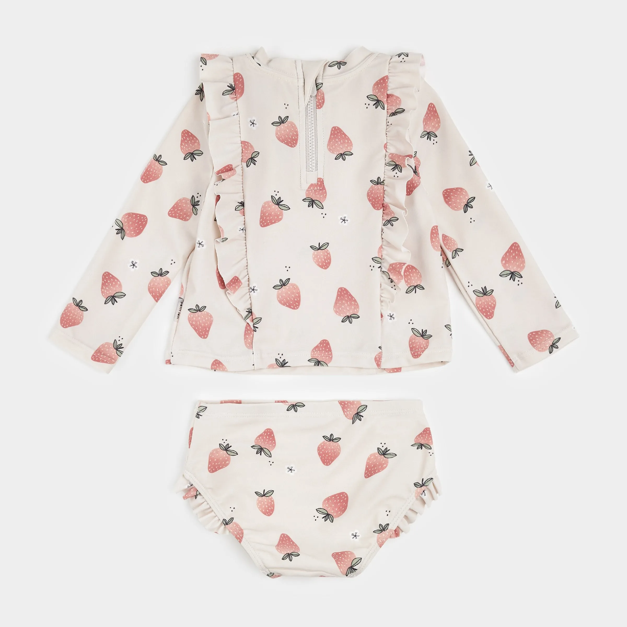 Strawberry Print on Crème Long-Sleeve Rashguard Set