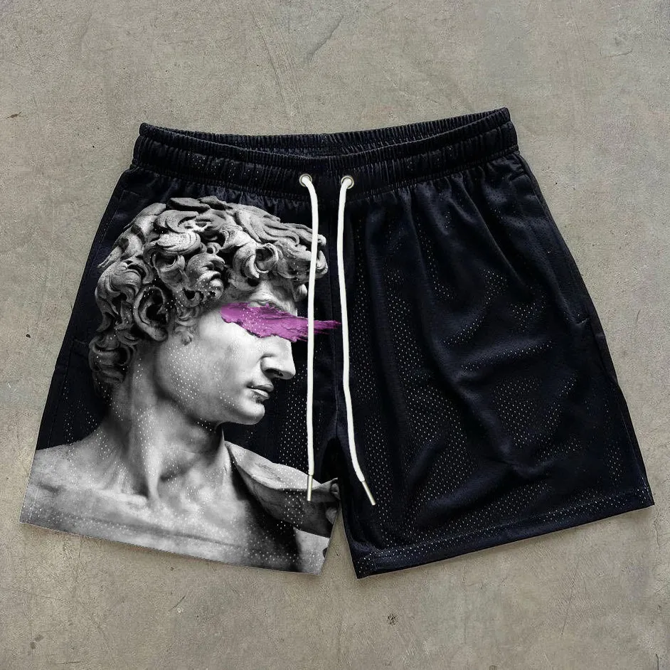 Stylish Retro Sculpture Stretch Shorts