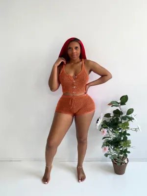 Sunny Dayz Crochet Short Set in Rust