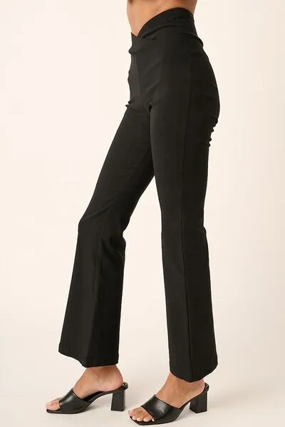Surplice V Waist Flare Pants - Black