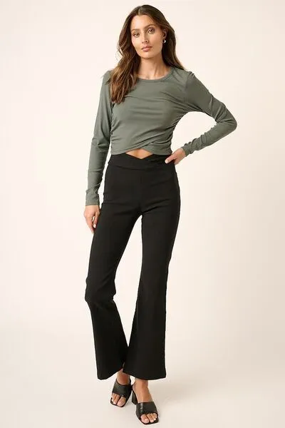 Surplice V Waist Flare Pants - Black