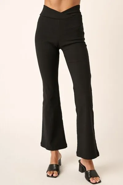 Surplice V Waist Flare Pants - Black