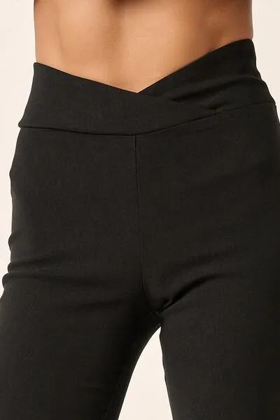 Surplice V Waist Flare Pants - Black