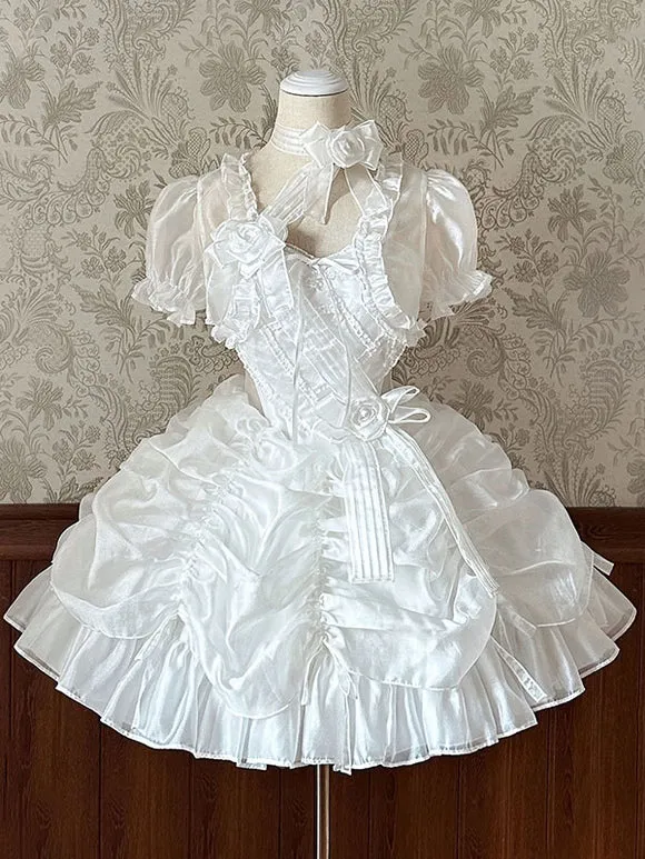 Sweet Lolita Dress Polyester Short Sleeves Sweet Dress