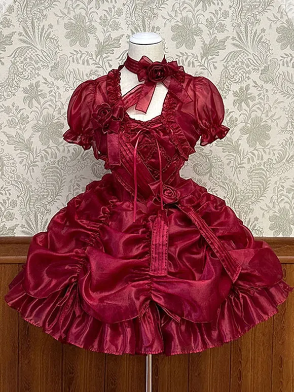 Sweet Lolita Dress Polyester Short Sleeves Sweet Dress