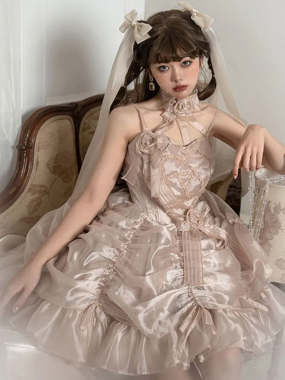 Sweet Lolita Dress Polyester Short Sleeves Sweet Dress
