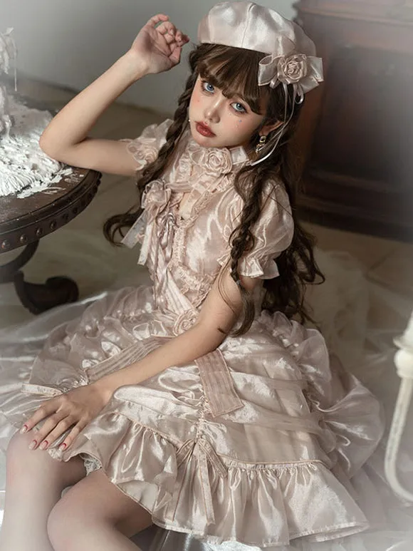 Sweet Lolita Dress Polyester Short Sleeves Sweet Dress
